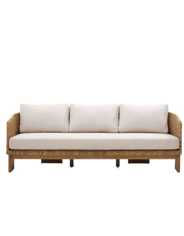 CANAPE XORIGUER 3 PLACES EN ROTIN SYNTHETIQUE ET BOIS D'EUCALYPTUS