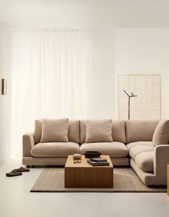 CANAPE D'ANGLE GALA 6 PLACES EN CHENILLE BEIGE 300 X 300 CM