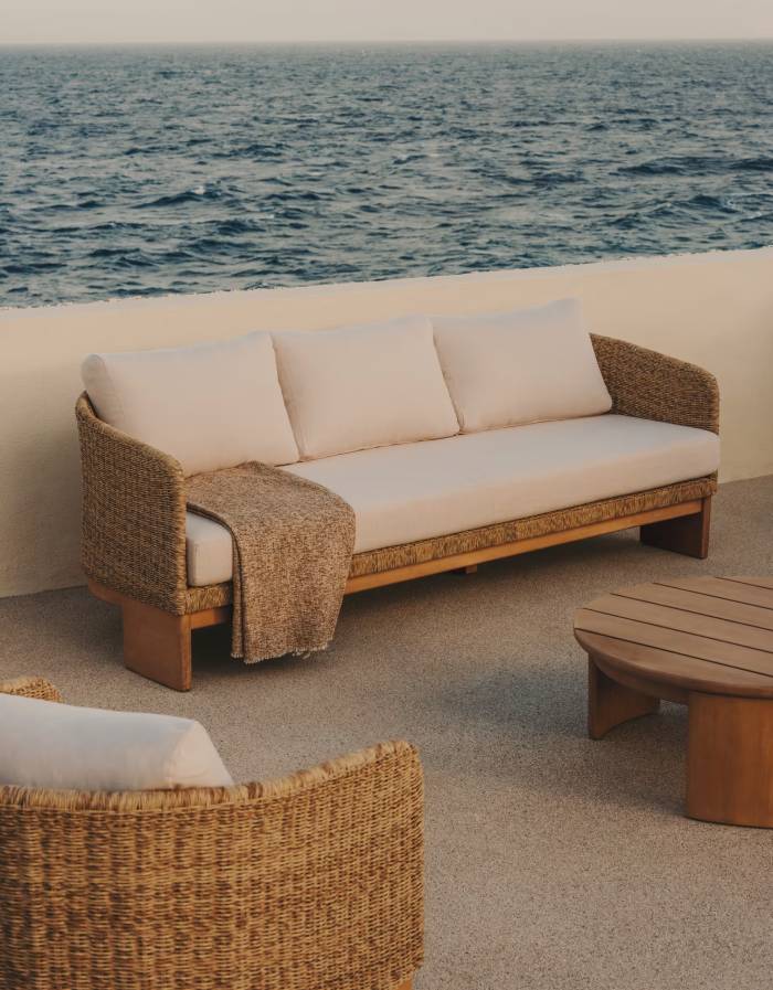 CANAPE XORIGUER 3 PLACES EN ROTIN SYNTHETIQUE ET BOIS D'EUCALYPTUS