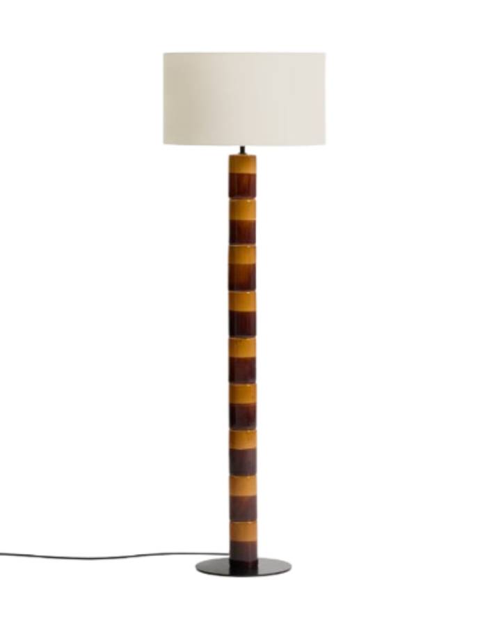 Lampadaire en Mavran avec pied en céramique couleur marron et moutard